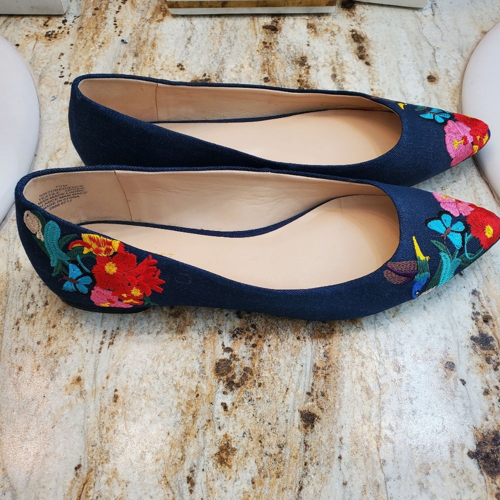 Nine West embroidered denim flat